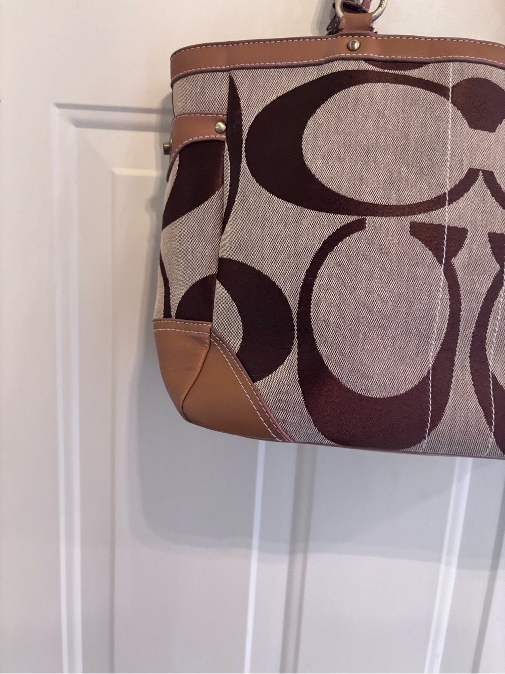 Vintage Coach Brown Signature Canvas Tote with Leather Trim - Picture 9 of 10